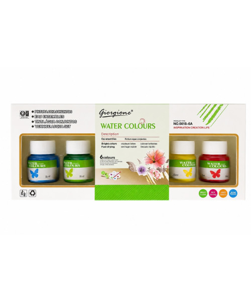 Set BojĂ«rash me UjĂ« Giorgione â 6 Ngjyra (25 ml secila) Set BojĂ«rash me UjĂ« Giorgione â 6 Ngjyra (25 ml secila)