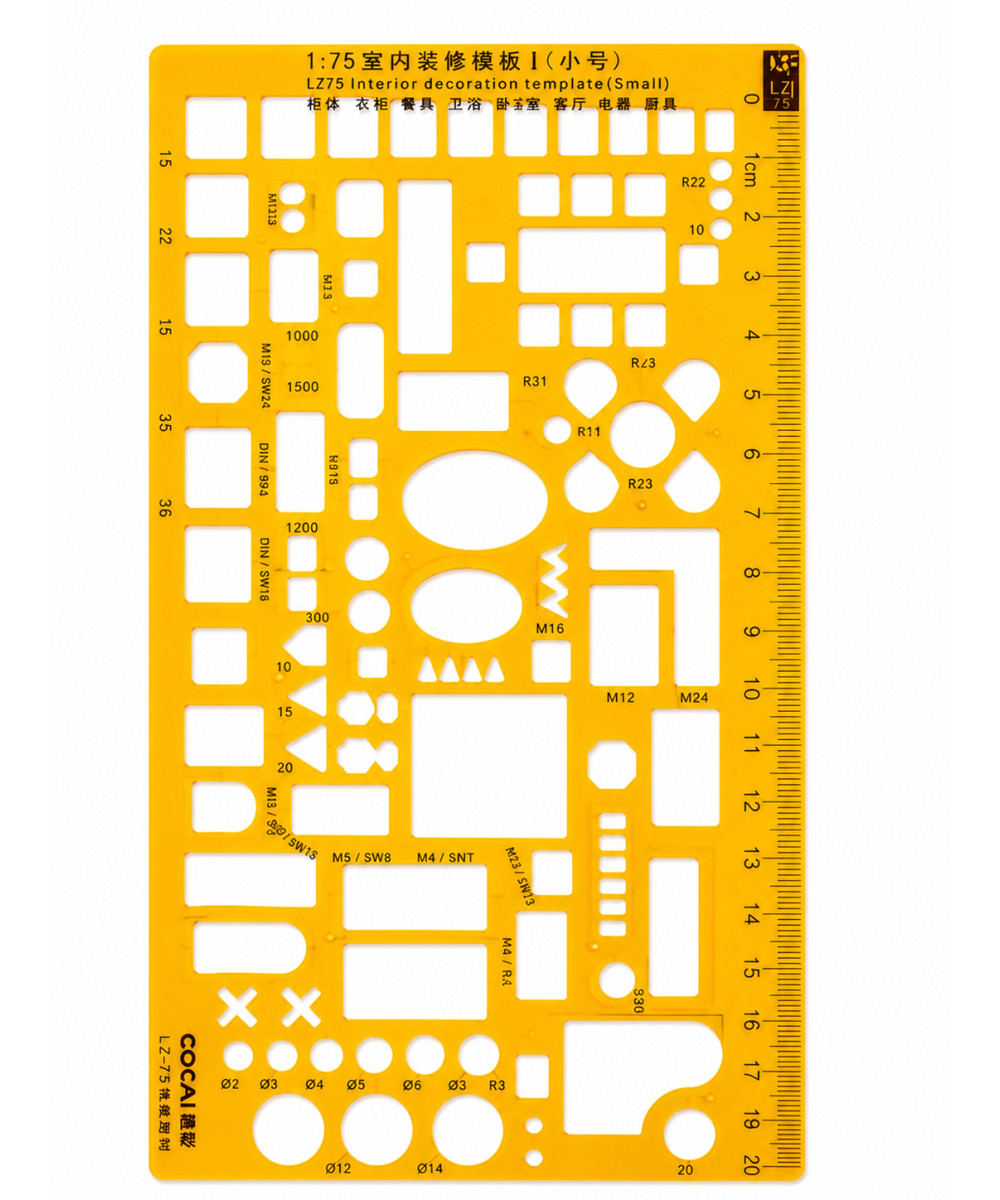 Shabllon multifunksional për vizatim teknik 1:75 Shabllon multifunksional për vizatim teknik 1:75