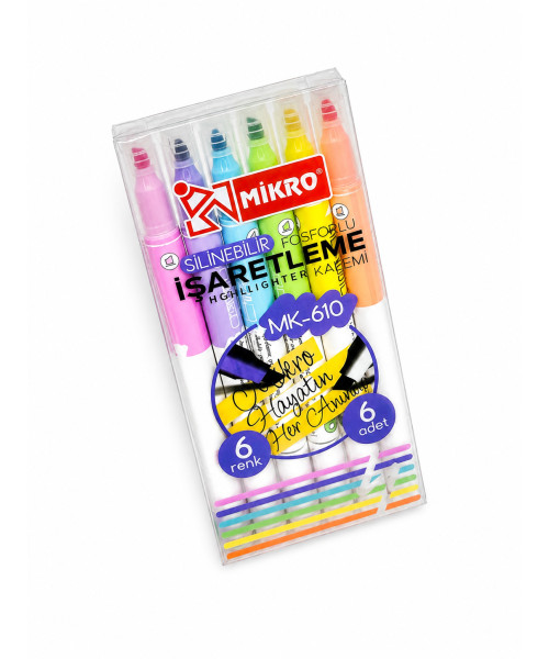 Mikro MK-610 â Set MarkerĂ«sh FosforeshentĂ« qĂ« Fshihen (6 Ngjyra) Mikro MK-610 â Set MarkerĂ«sh FosforeshentĂ« qĂ« Fshihen (6 Ngjyra)